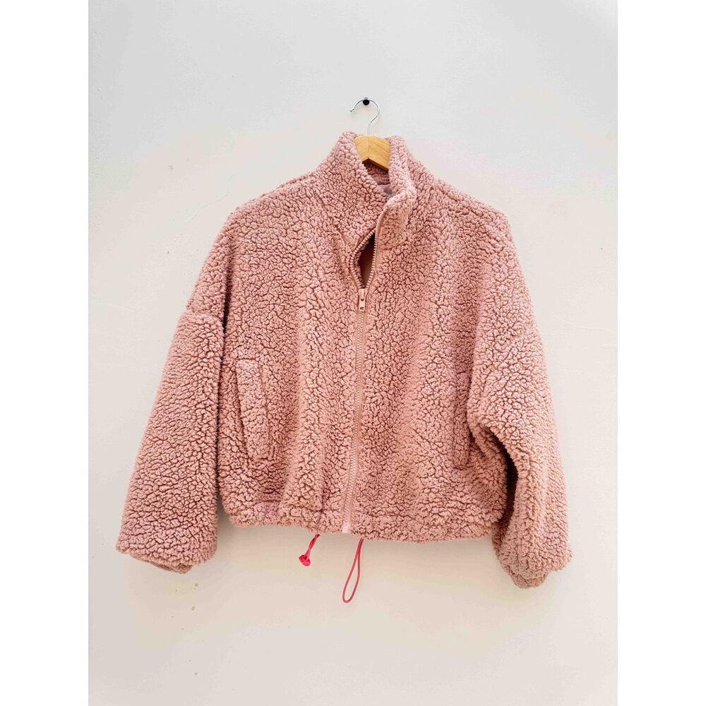 Urban Outfitters S Pink Sherpa Teddy Jacket Cropped Oversized Fleece Coat